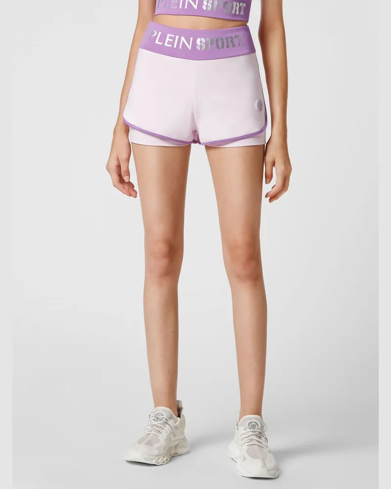 Philipp Plein Hoch taillierte Sportshorts mit elastischem Logo-Bund Lila