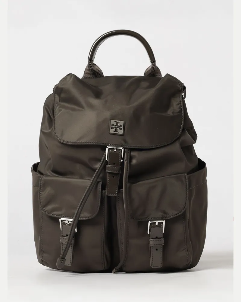 Tory Burch Virginia Rucksack aus recyceltem Nylon mit Kordelzug und Patte Braun