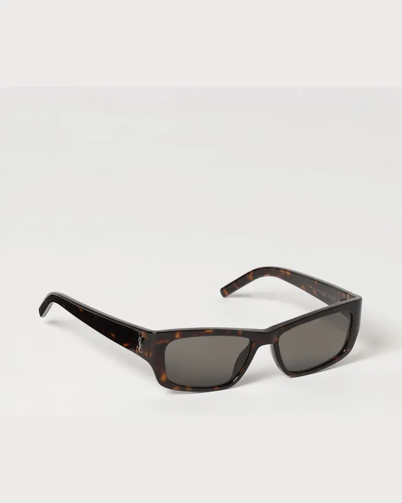 Saint Laurent Schildpatt-Acetat-Sonnenbrille mit YSL-Monogramm Braun