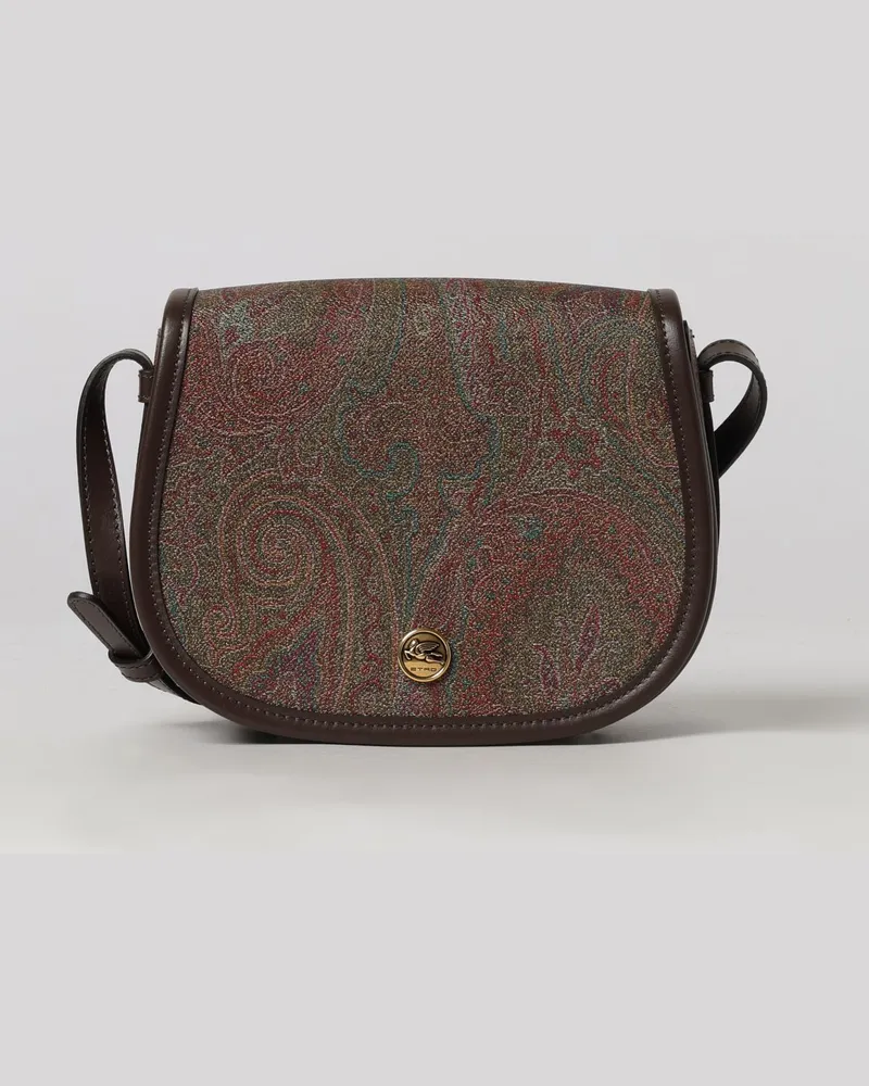 Etro Mini-Umhängetasche aus beschichteter Baumwolle mit Paisley-Print Braun