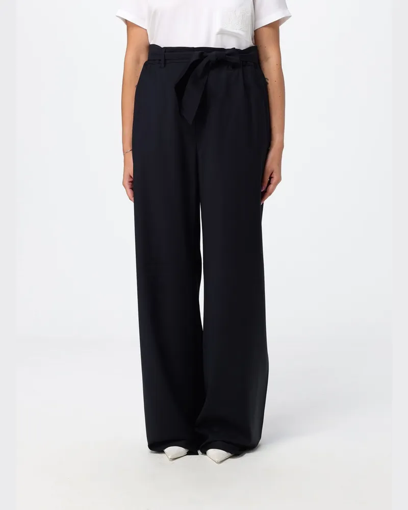 Max Mara Wide-Leg-Hose aus Schurwolle mit Bindegürtel an der Taille Blau