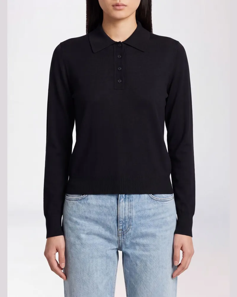 Golden Goose Langärmeliges Strick-Poloshirt aus reiner Schurwolle Schwarz