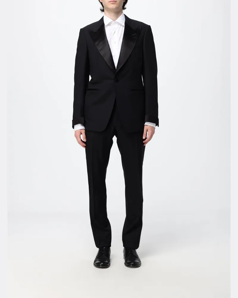 Tom Ford Slim-Fit-Smoking aus reiner Wolle mit versetztem Verschluss und steigendem Revers Schwarz