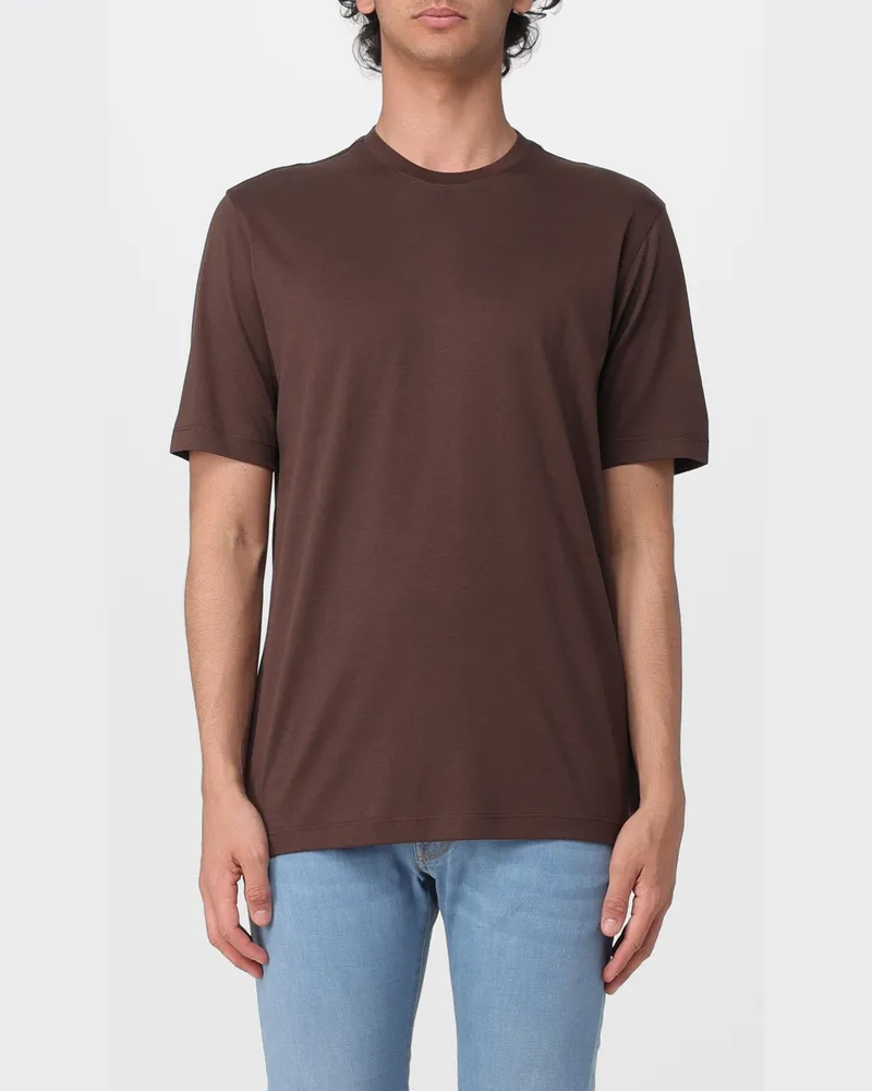 Zanone Basic T-Shirt aus Baumwolle und Seide Braun