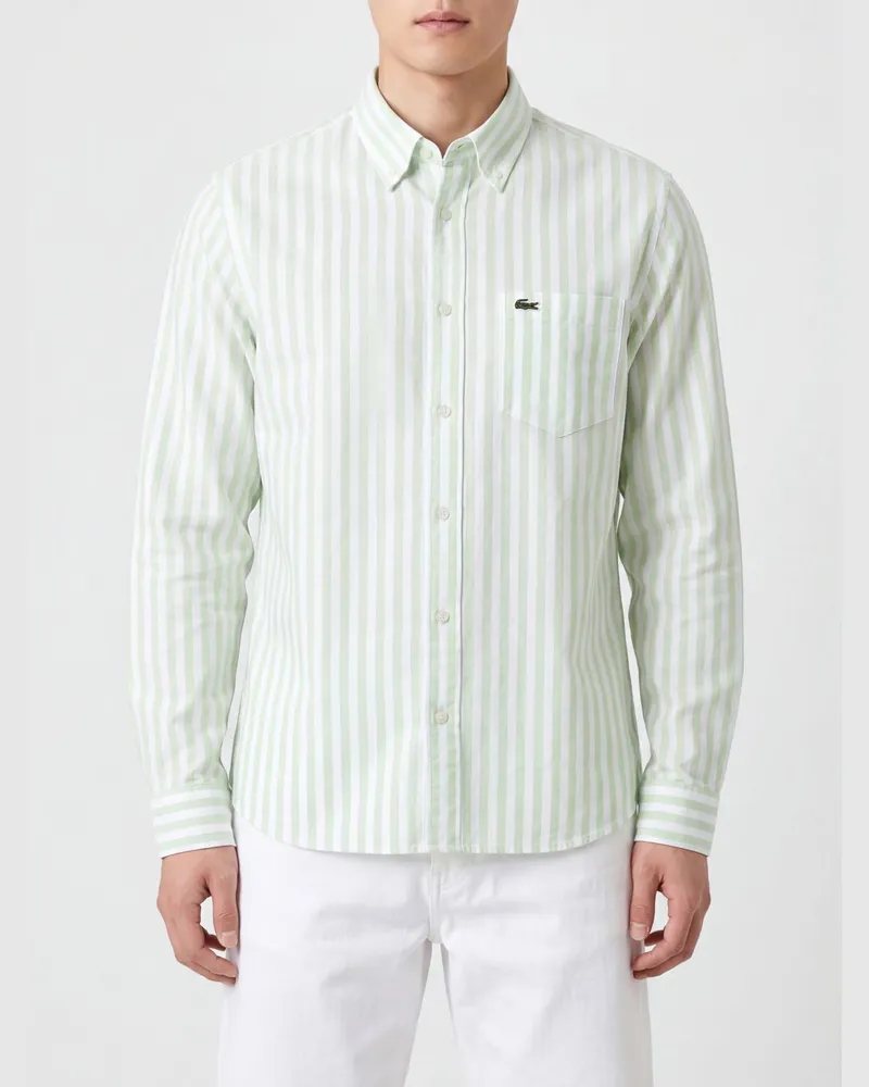 Lacoste Gestreiftes Baumwollhemd Grün