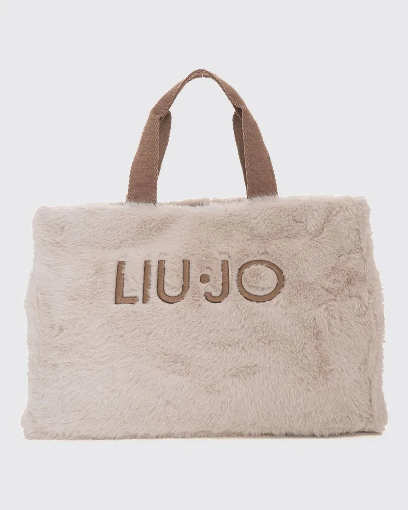 Liu Jo Große Tote-Bag aus Kunstpelz mit doppeltem Henkel und gesticktem Logo Butter