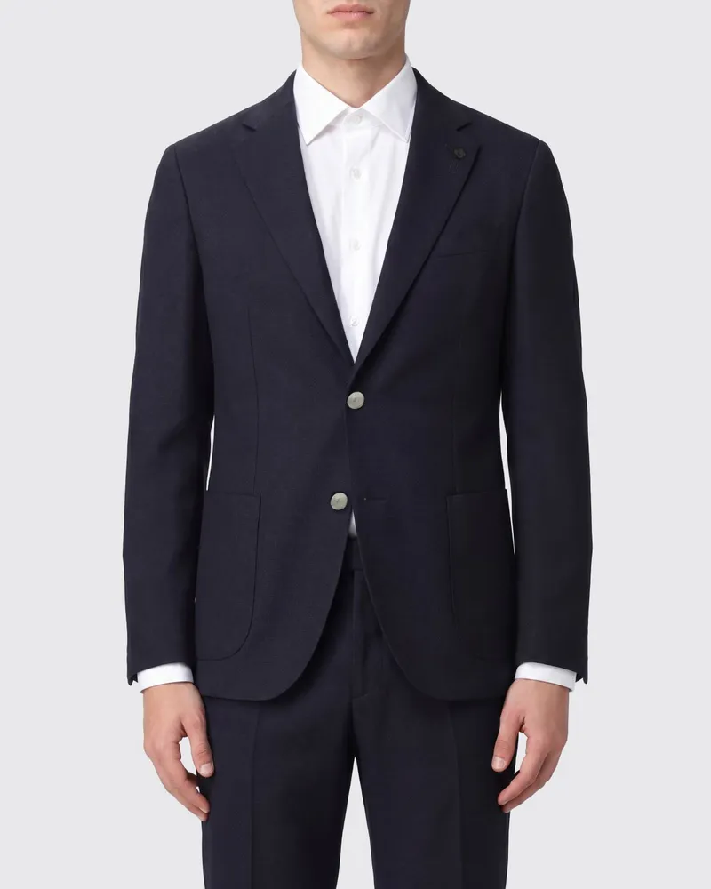 LARDINI Einreihiger Blazer aus Schurwollmischung mit fallendem Revers Blau