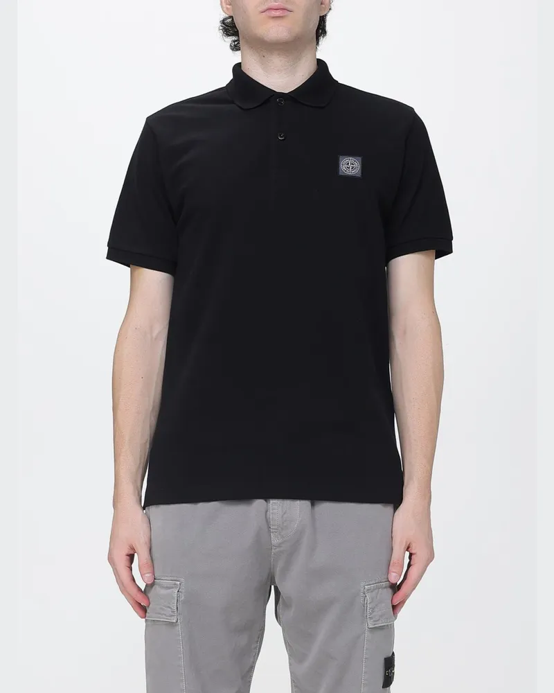 Stone Island Slim-Fit Kurzarm-Poloshirt aus Baumwolle mit Compass-Logo-Patch Schwarz