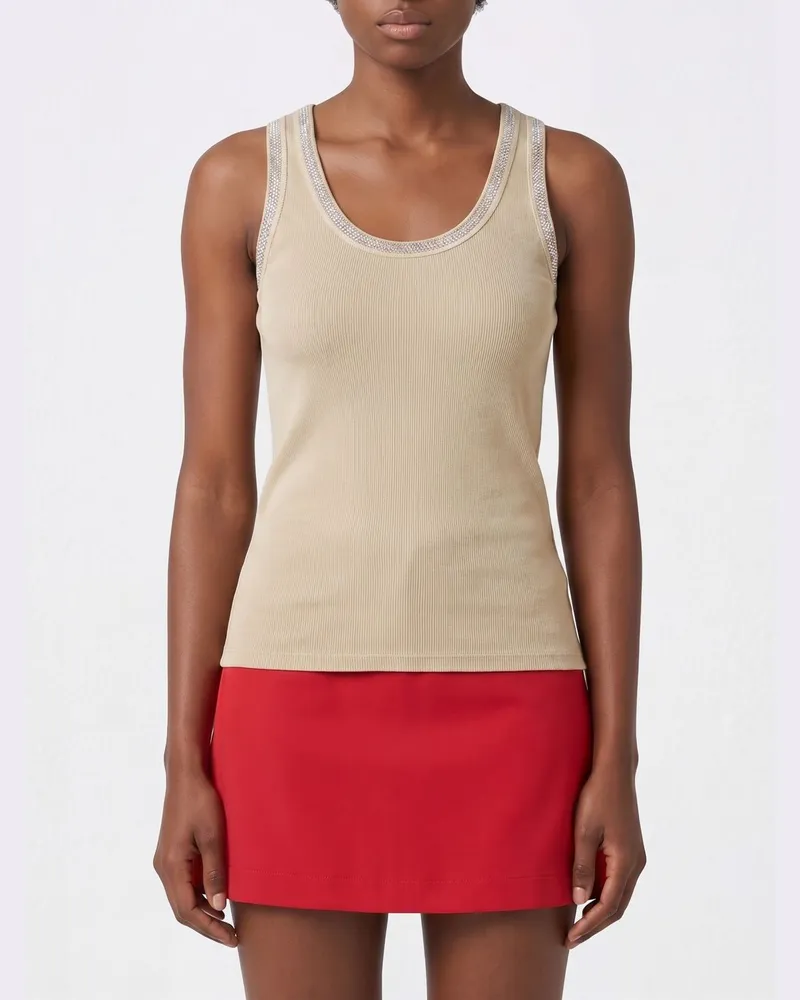 Patrizia Pepe Stretch-Baumwoll-Top mit Strasssteinen Beige