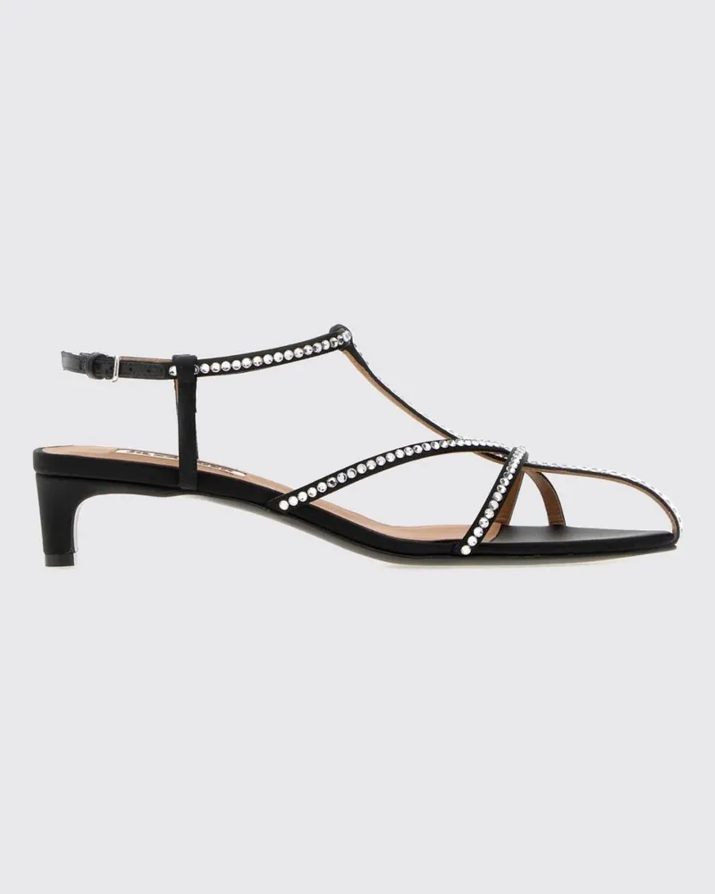 Jil Sander Cage Sandalen aus Satin mit Kristallen und niedrigem Absatz Schwarz