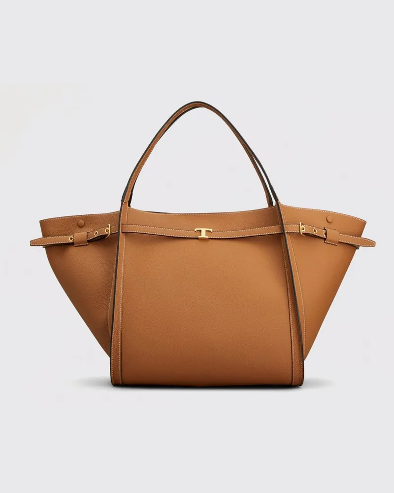 TOD'S Mittlere Shopping-Tasche aus genarbtem Leder Braun