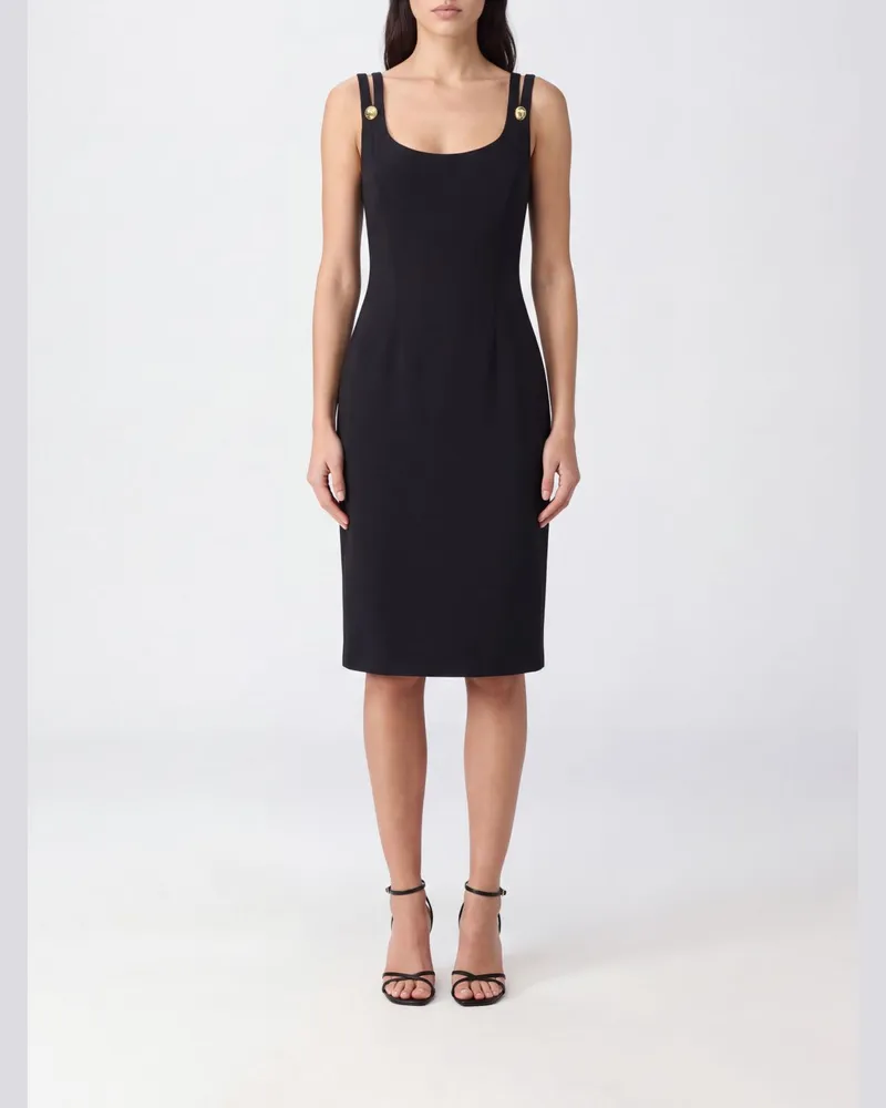 Versace Midi-Etuikleid aus Schurwolle mit Cut-Outs und eckigem Ausschnitt Schwarz