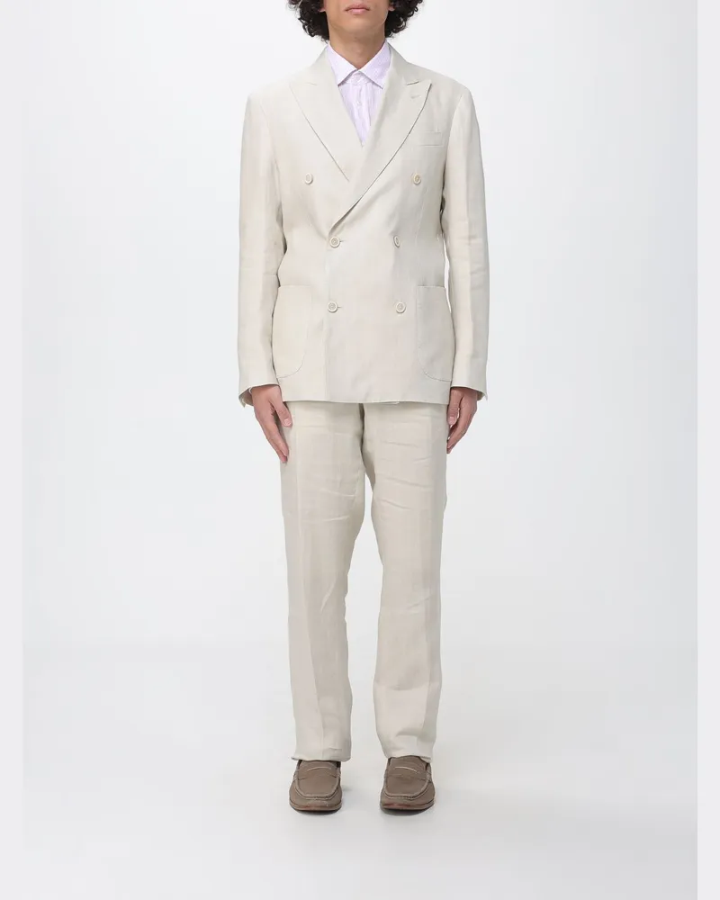 LARDINI Zweireihiges Leinenmischkleid Beige