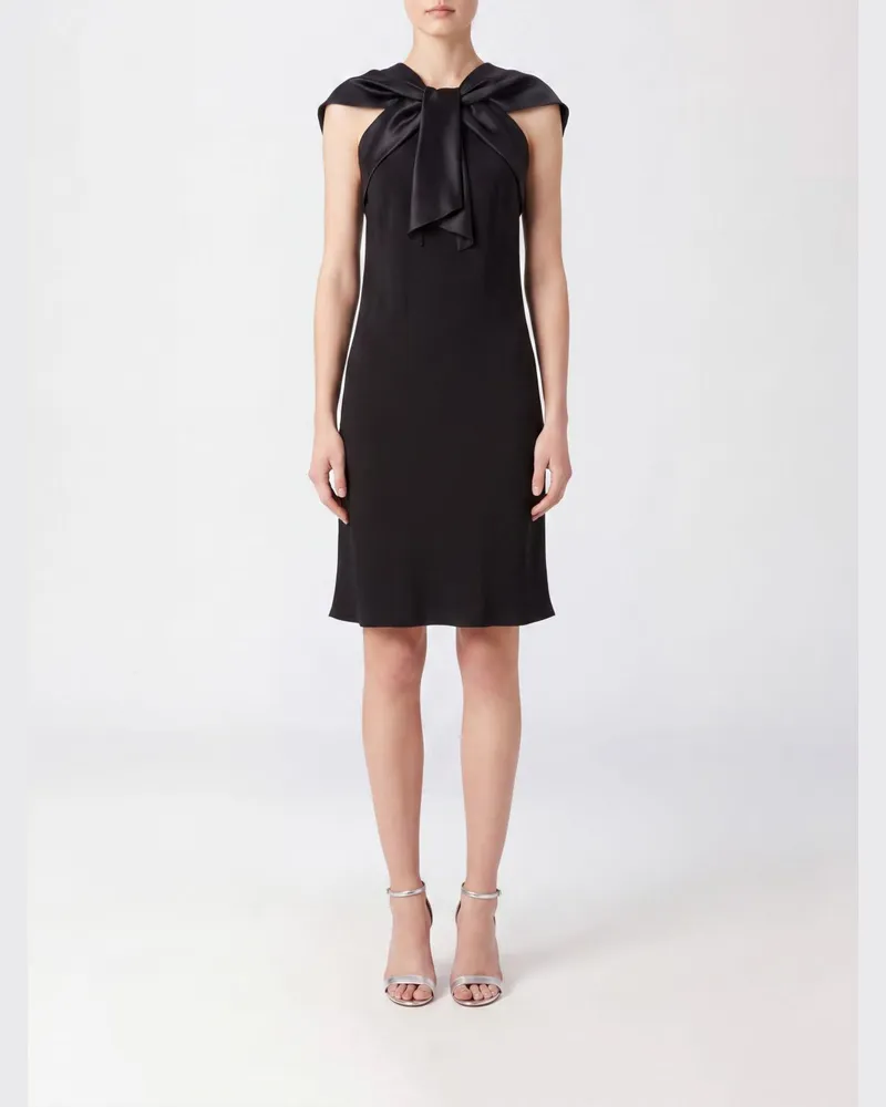 Alberta Ferretti Schulterfreies Midi-Etuikleid aus Satin mit U-Boot-Ausschnitt Schwarz