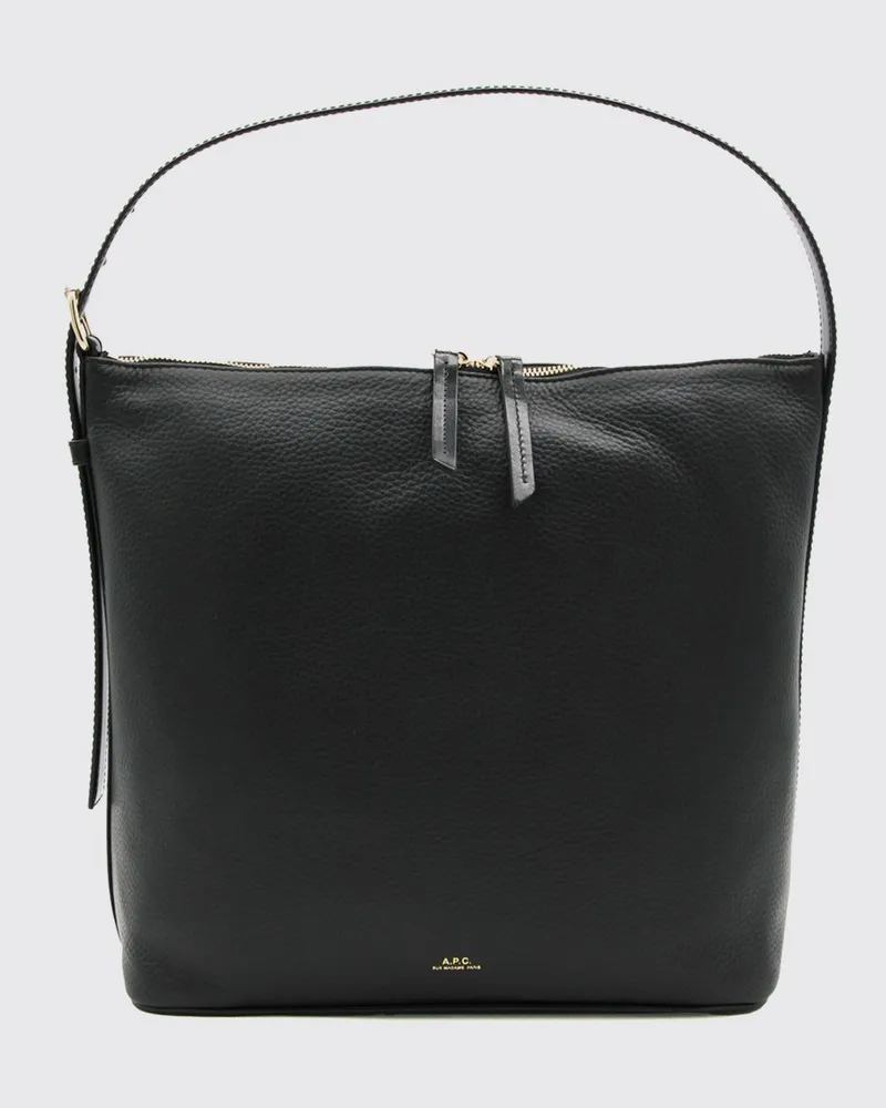 A.P.C. Schultertasche Vera aus genarbtem Leder mit verstellbarem Griff und Reißverschluss Grau