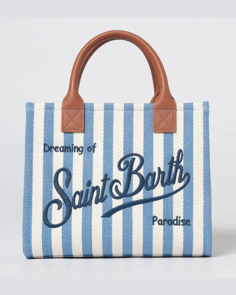 MC2 Saint Barth Vanity Handtasche aus Baumwolltwill mit gesticktem Logo Hellblau