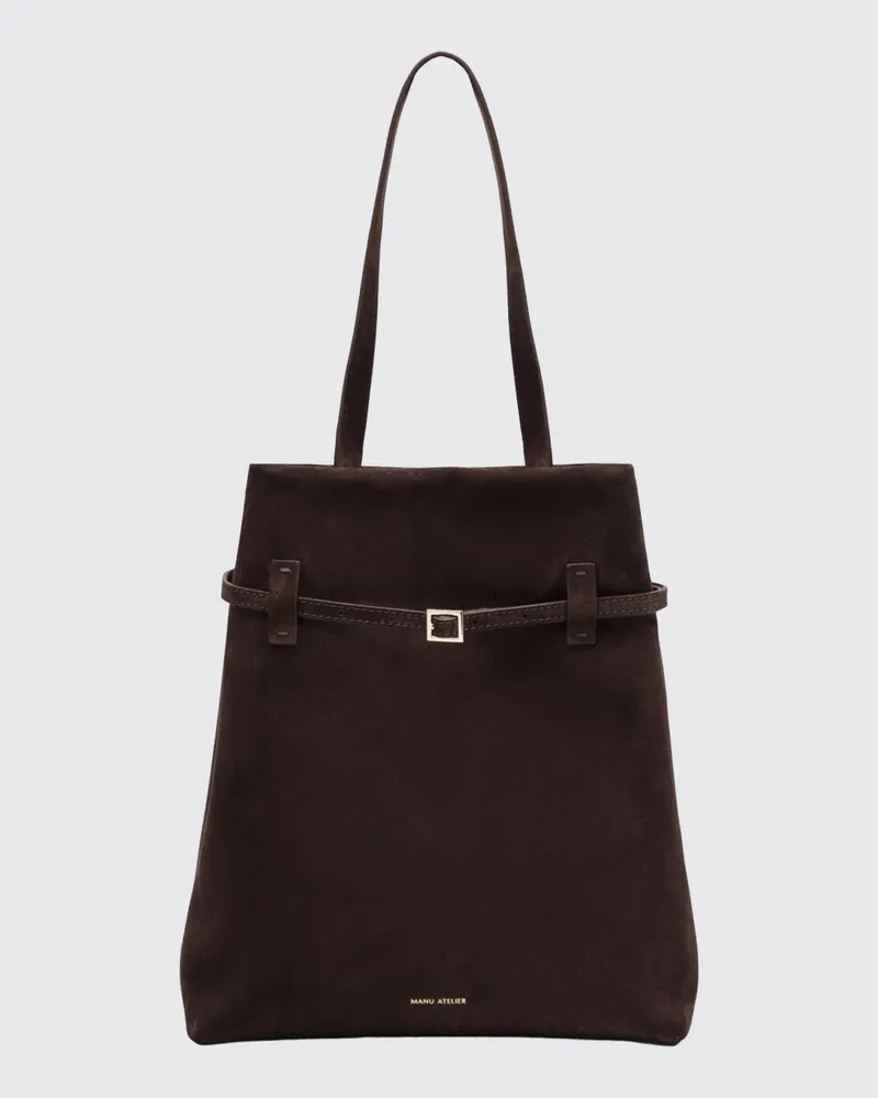 Manu Atelier Tote du Jour Tote Bag aus Wildleder mit doppeltem Henkel Braun