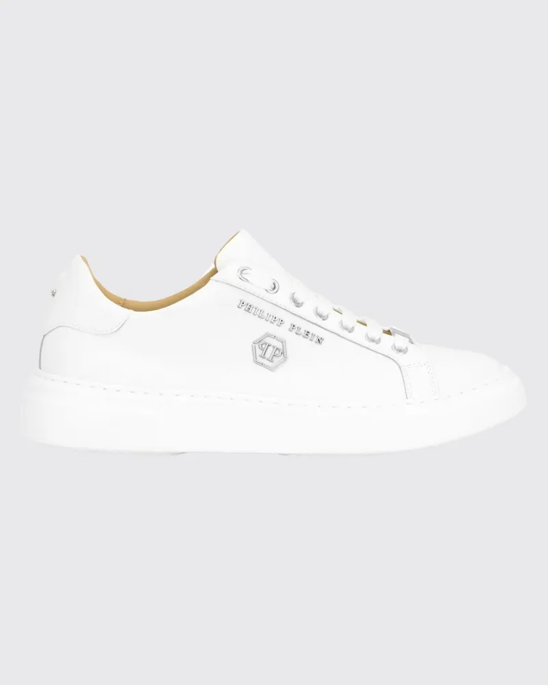 Philipp Plein Low-Top-Schnürsneaker aus Glattleder mit runder Kappe Weiß