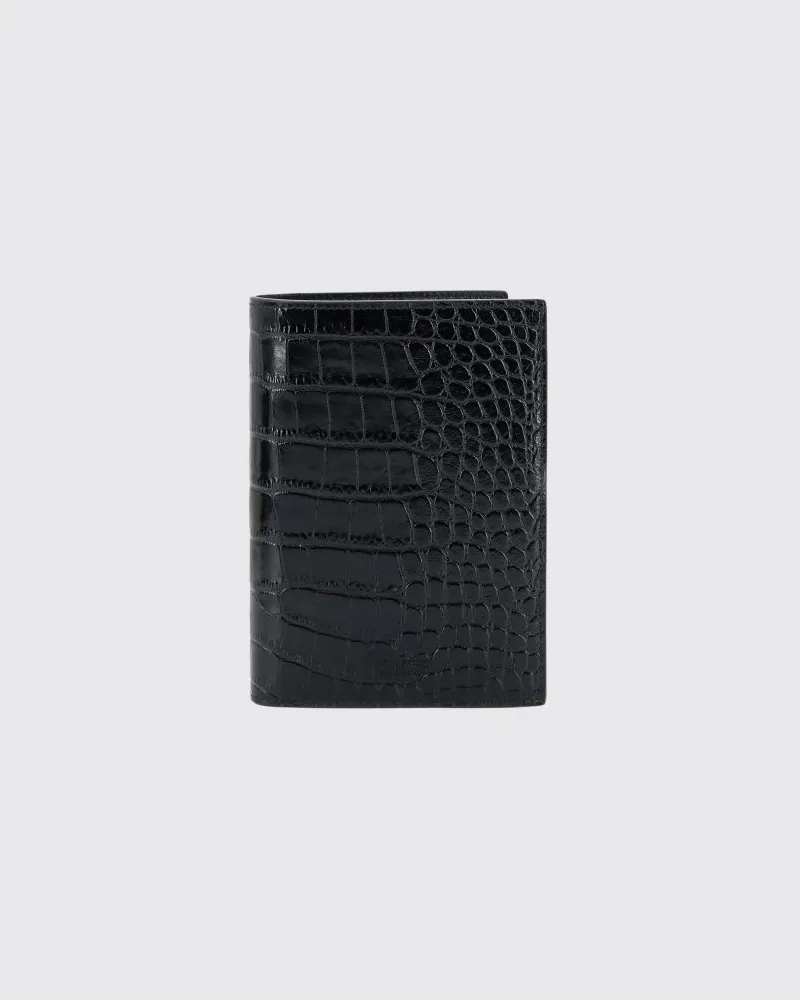 Tom Ford Bifold-Kartenetui aus Kalbsleder in Kroko-Optik Schwarz