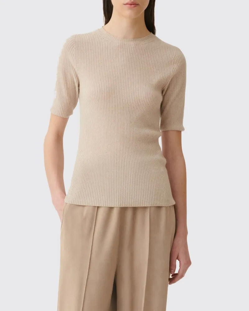 Fabiana Filippi Kurzärmliger Pullover mit Rundhalsausschnitt von aus Wolle, Seide und Kaschmir Beige