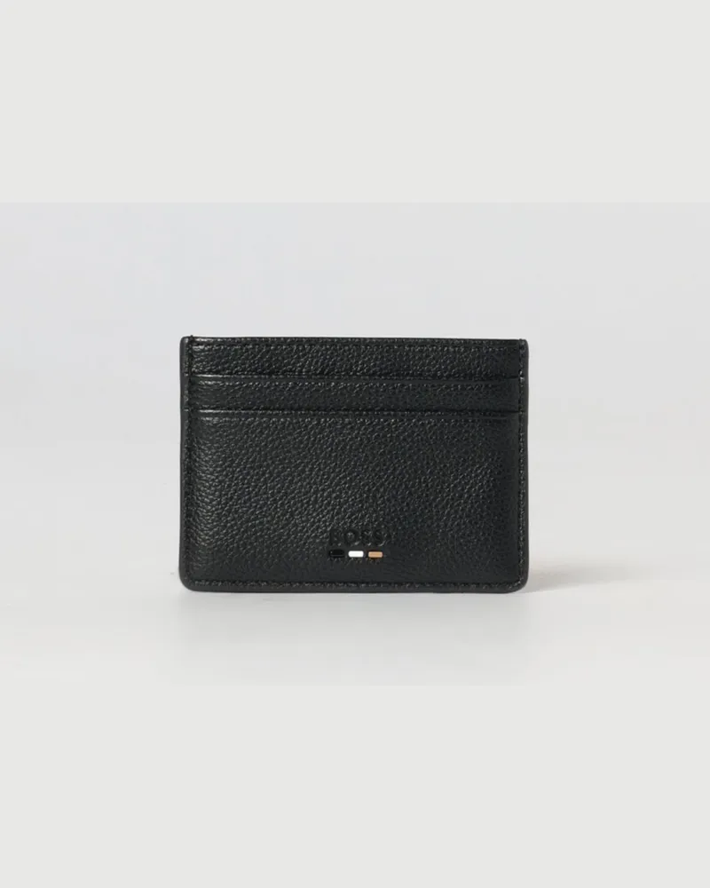 HUGO BOSS Flacher Kartenhalter aus genarbtem Kunstleder mit 5 Fächern Schwarz