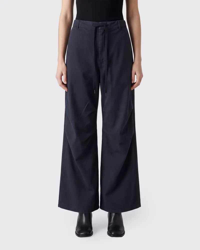 Maison Margiela Weite Baumwollhose von mit Kordelzug in der Taille Blau