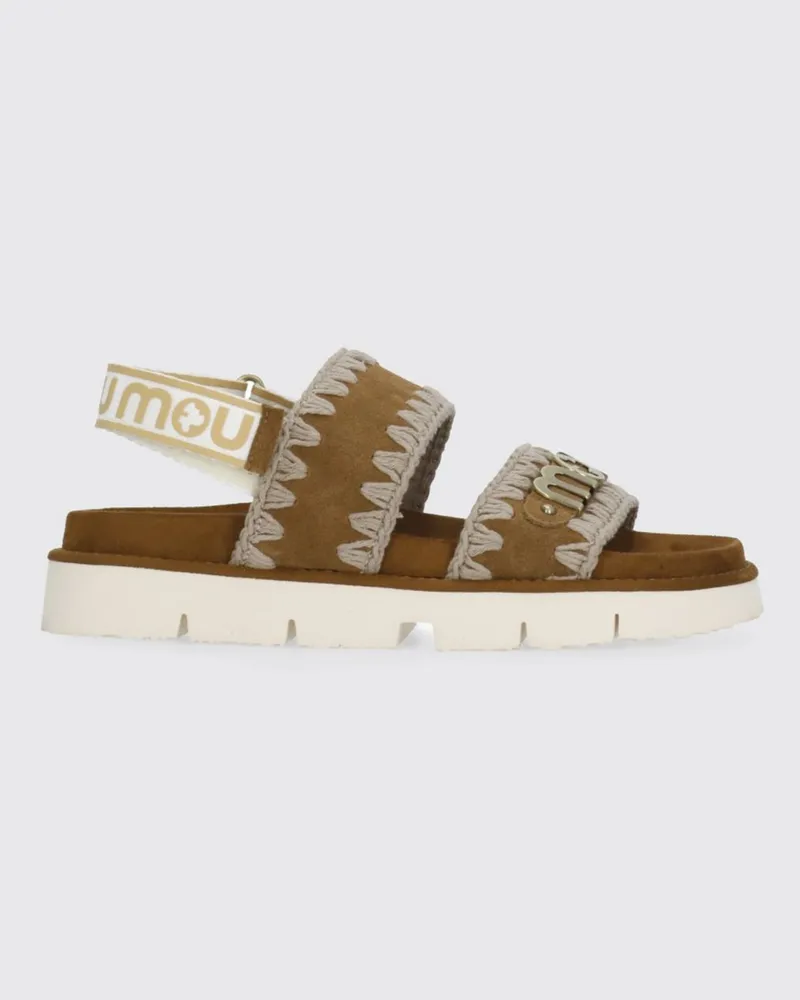 Mou Bio Slingback-Sandalen aus Veloursleder mit Stickerei und Klettverschluss Braun
