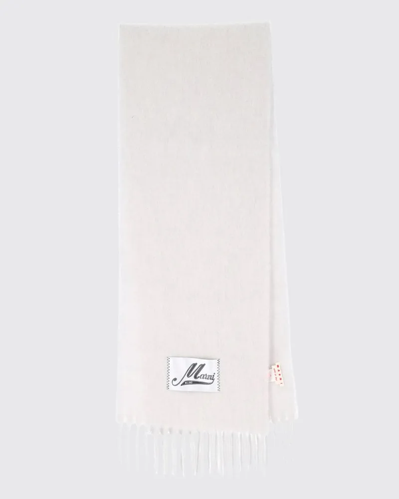 Marni Schal aus Alpaka-Wollmischung mit Logo-Patch, Fransen und Color-Block-Design Ice