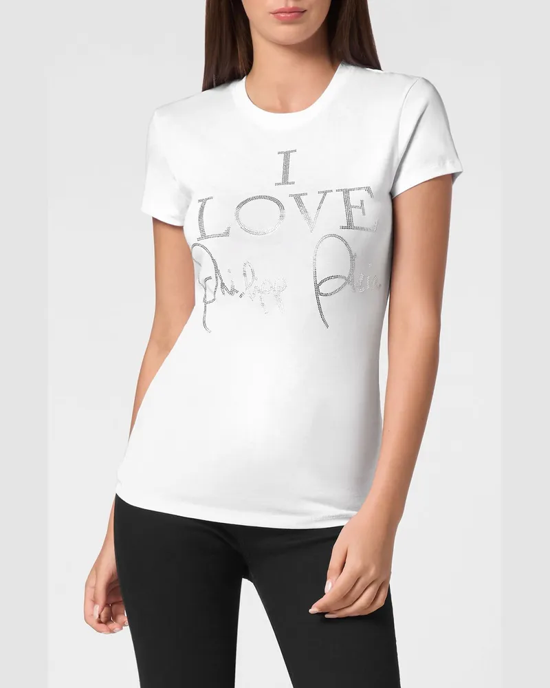 Philipp Plein Jersey-T-Shirt mit Slogan-Print und Strass-Applikationen Weiß