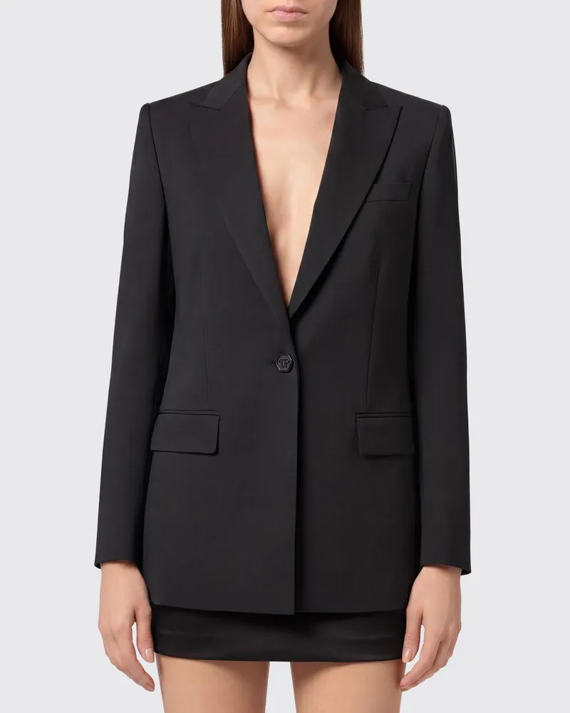Philipp Plein Kurzer Blazer mit Totenkopf-Print und Kristallverzierungen Schwarz