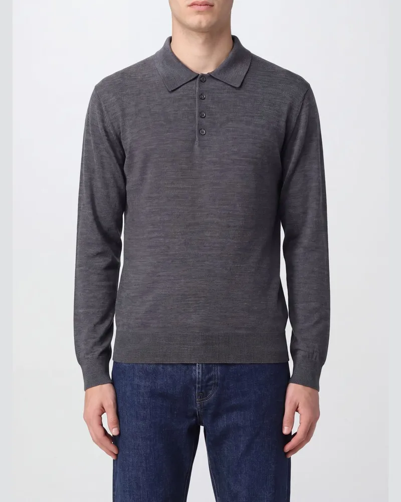 Golden Goose Langärmeliges Poloshirt aus Wollstrick mit 4-Knopf-Leiste Charcoal