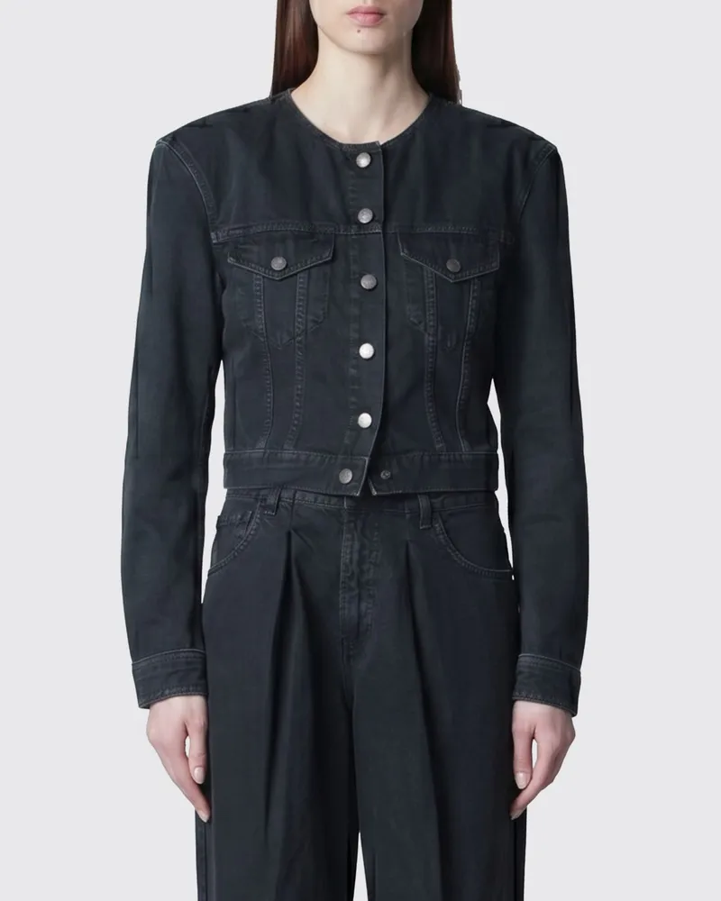 Haikure Kurze Jeansjacke aus Baumwolldenim mit gepolsterten Schultern Schwarz