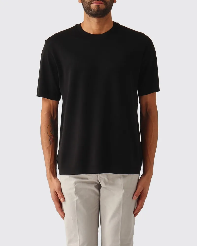 Herno Kurzärmeliges T-Shirt aus Baumwolle mit Rundhalsausschnitt Schwarz