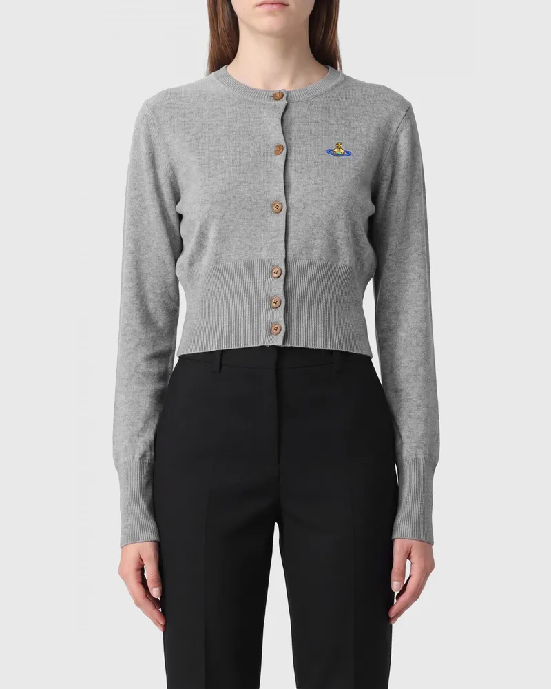 Vivienne Westwood Slim Fit Cardigan aus Baumwolle und Kaschmir mit Orb-Logo Grau