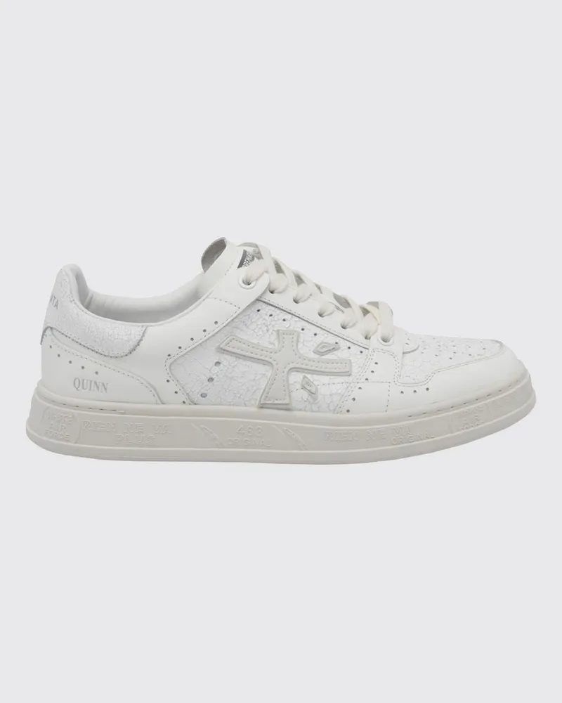 Premiata Quinn Sneaker aus Kalbsleder mit Crackle-Leder-Details Weiß