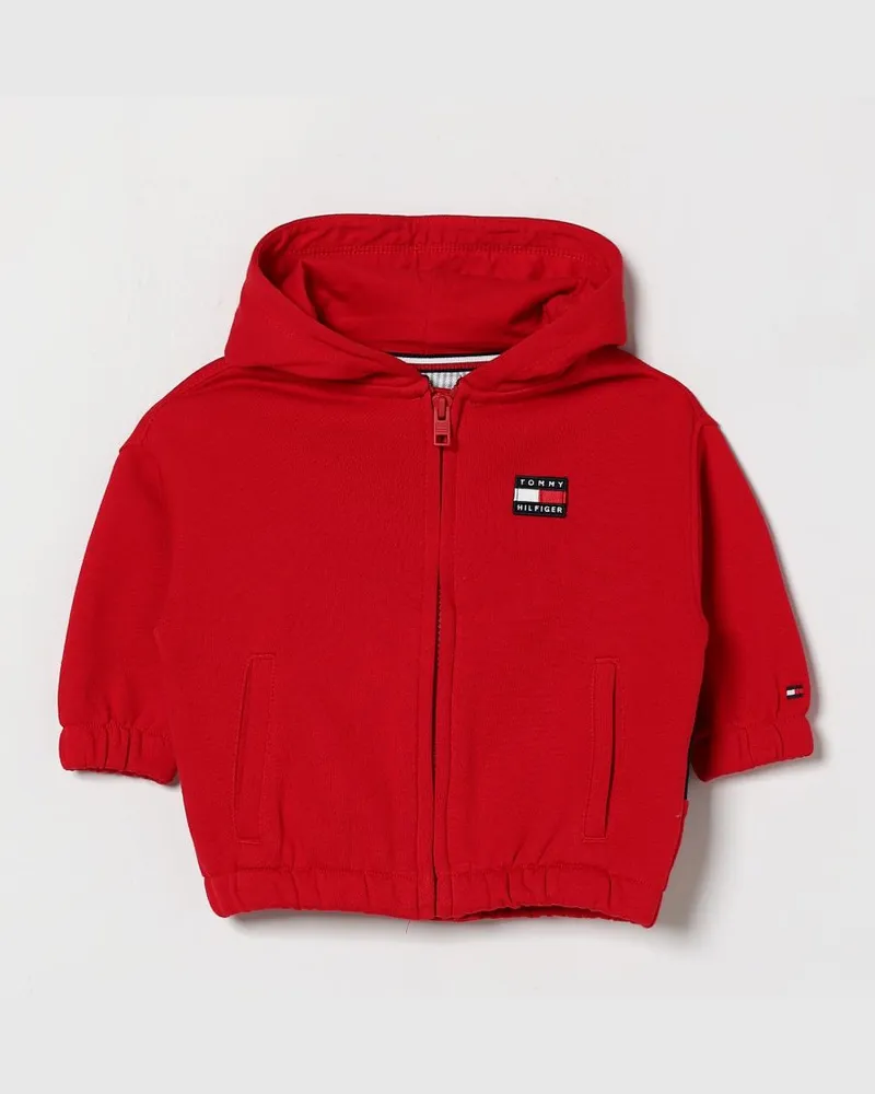 Tommy Hilfiger Jungen-Kapuzenjacke aus Baumwolle mit Reißverschluss und Logo Rot
