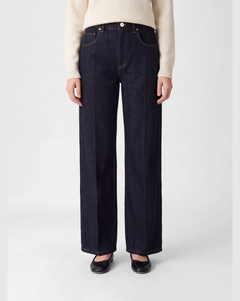 Brunello Cucinelli Wide-Leg Jeans mit mittlerer Taille aus Baumwolldenim Blau