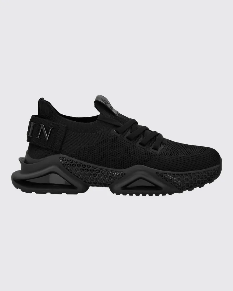 Philipp Plein Niedrige Sneakers aus Häkelstrick mit elastischem Knöchelbereich und Logo Schwarz