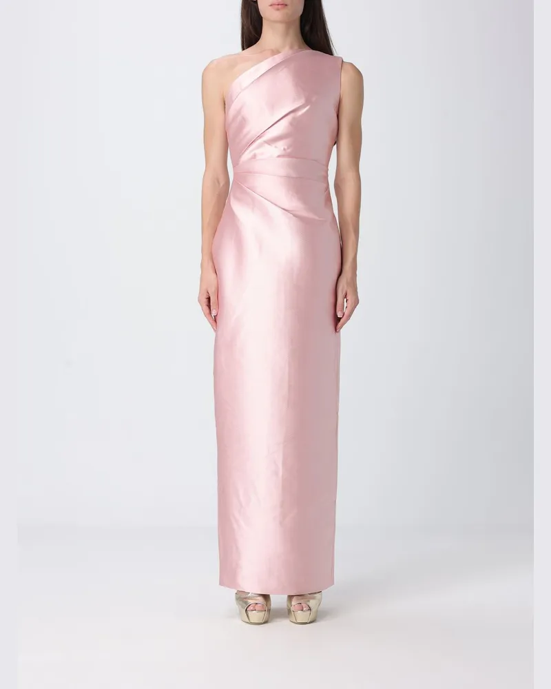 Solace London Langes One-Shoulder-Abendkleid aus Satin von mit Rückenschlitz Pink