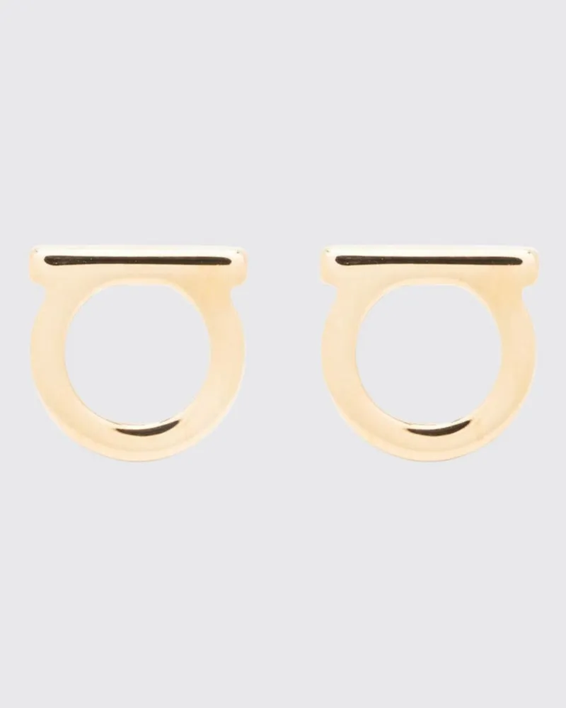 Ferragamo Goldfarbene Messing-Ohrringe mit Logo-Design Gold