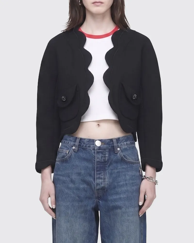 Marc Jacobs Kurze einreihige Jacke aus Wollmischung mit Pattentaschen Schwarz