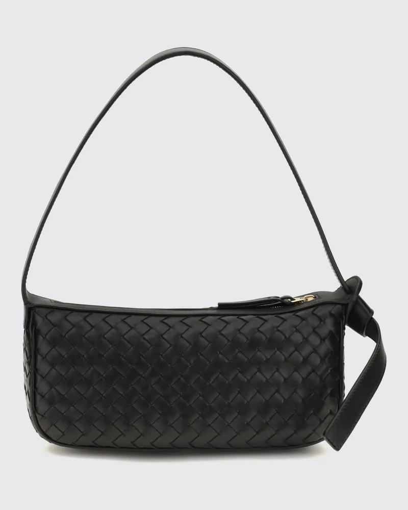 Bottega Veneta Nodo Mini-Schultertasche aus gewebtem Lammleder Schwarz