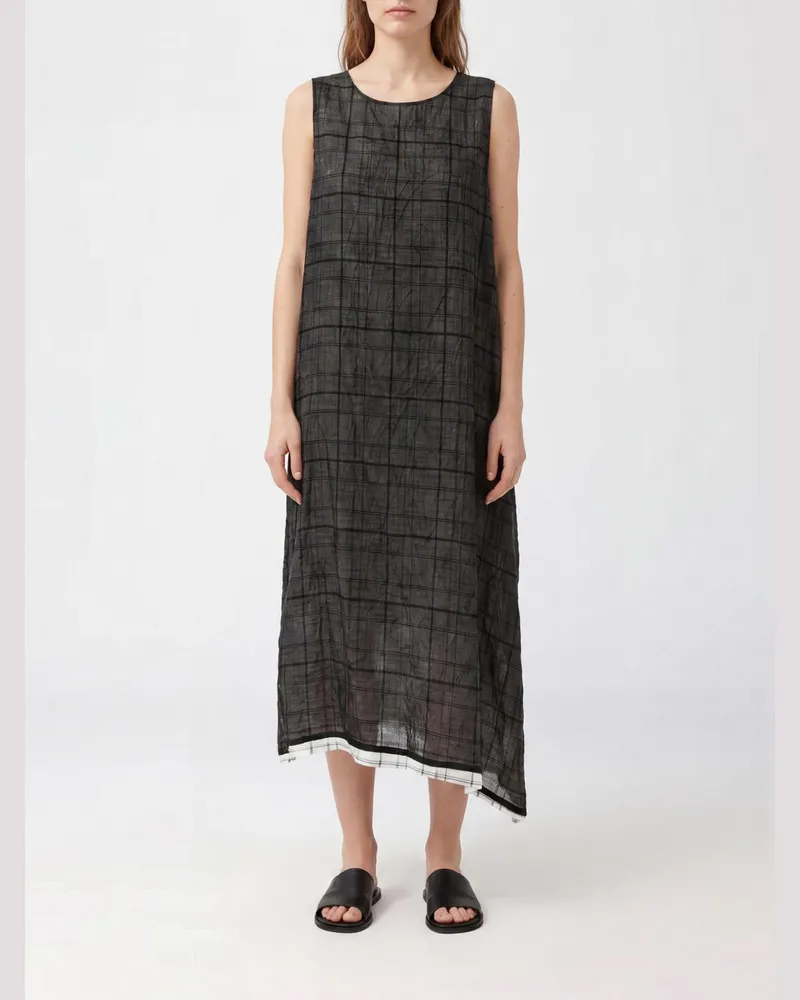 Yohji Yamamoto Asymmetrische Midi-Tunika aus Baumwolle und Leinen mit Karomuster und Off-Shoulder-Design Weiß