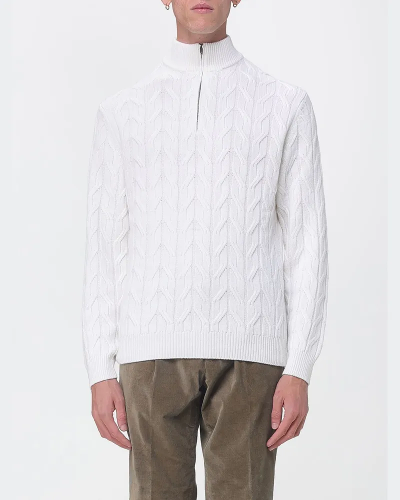 Luciano Barbera Hochgeschlossener Pullover aus reinem Kaschmir mit Halbreißverschluss Weiß