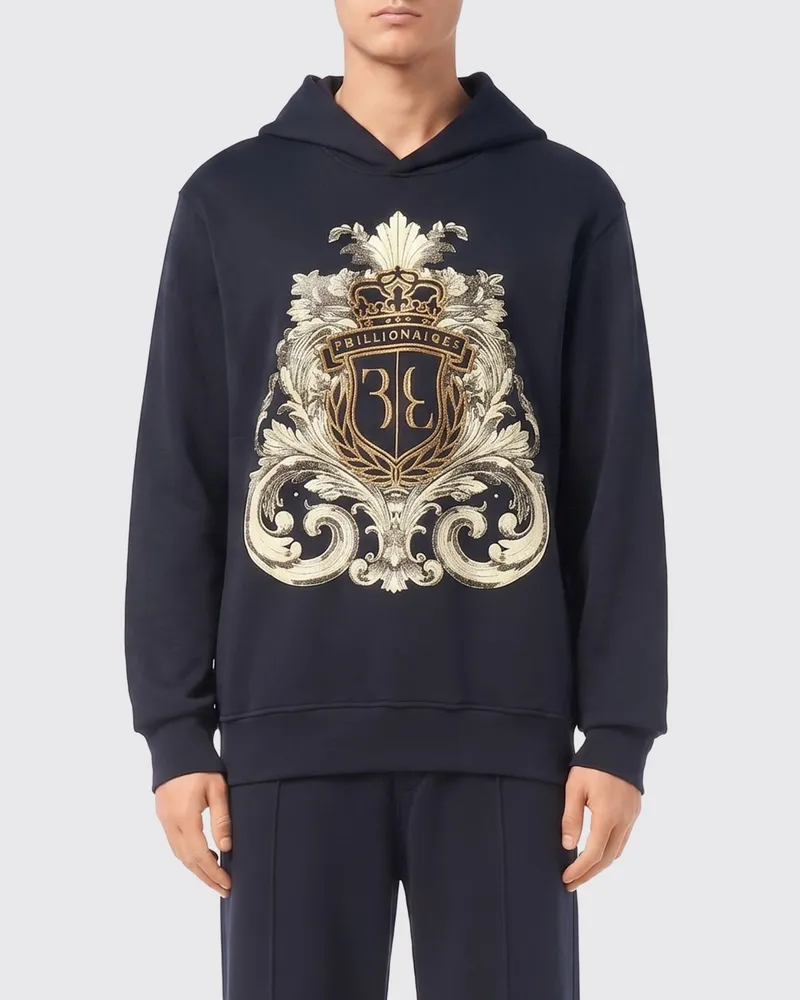 Billionaire Baumwoll-Kapuzenpullover mit Barock-Print Blau