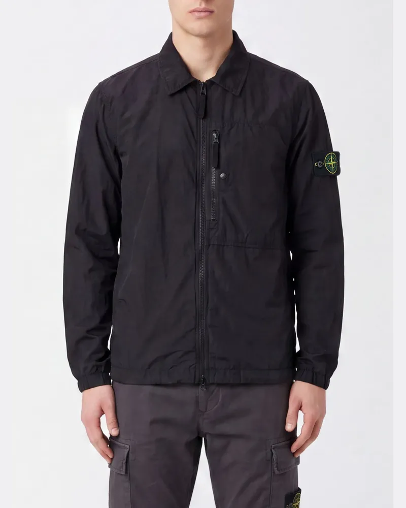 Stone Island Hemdjacke aus recyceltem Econyl®-Nylon mit Reißverschluss Schwarz