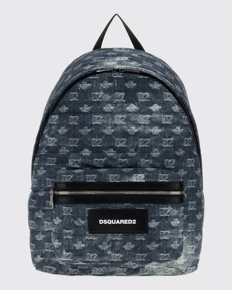 Dsquared2 Denim-Rucksack D2 mit gesticktem Logo und Außentasche Blau