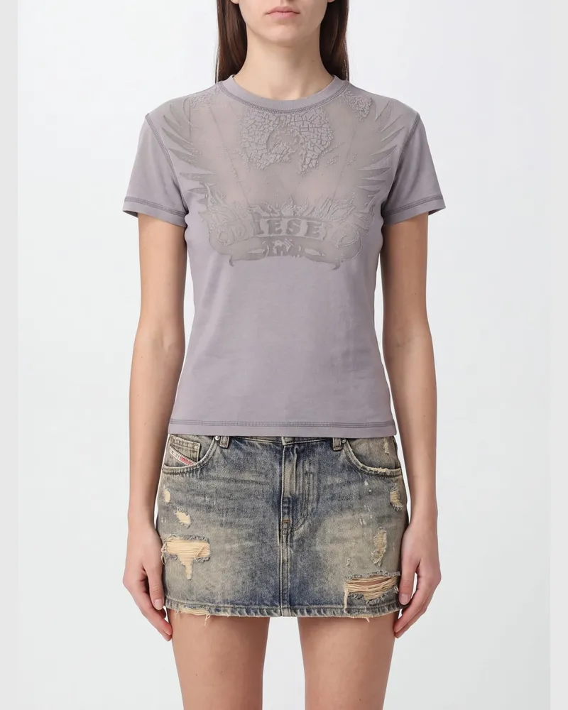 Diesel Slim-Fit T-Shirt aus Baumwolle mit gesticktem Logo und Dévoré-Details Weiß