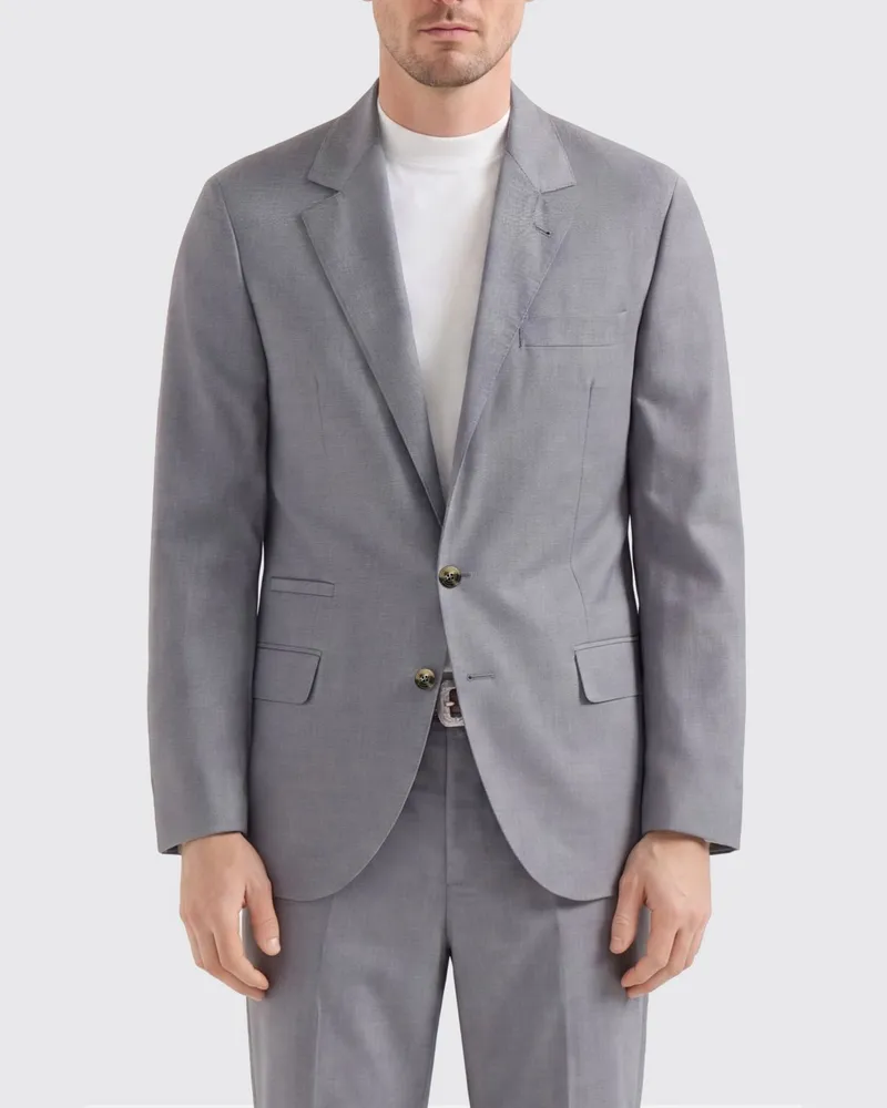 Brunello Cucinelli Einreihiger Blazer aus Schurwolle und Seide Grau