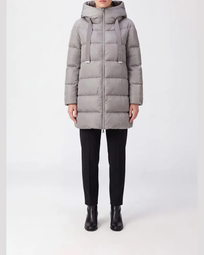 Herno Kurze A-Shape Daunenjacke mit Kapuze aus gestepptem technischem Satin Perle